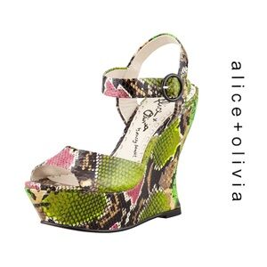 Alice and Olivia Jana Snake Embossed Wedge platform Sandal in multi Python